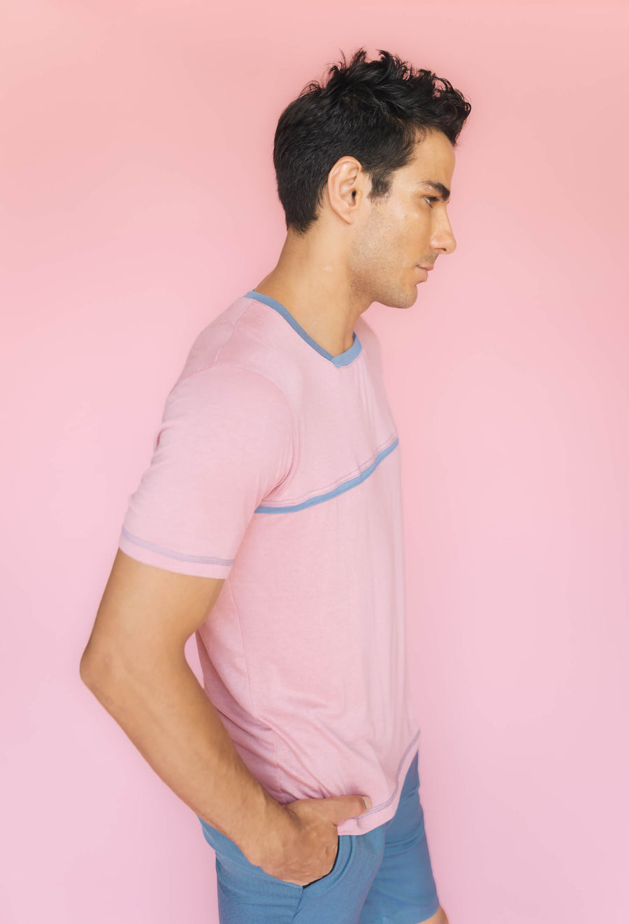Lateral Esencial T-shirt rosa y azul 